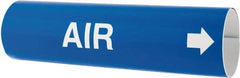 Made in USA - Pipe Marker with Air Legend and Arrow Graphic - 4-5/8 to 5-7/8" Pipe Outside Diam, White on Blue - All Tool & Supply