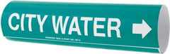 Made in USA - Pipe Marker with City Water Legend and Arrow Graphic - 4-5/8 to 5-7/8" Pipe Outside Diam, White on Green - All Tool & Supply