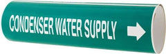 Made in USA - Pipe Marker with Condenser Water Supply Legend and Arrow Graphic - 4-5/8 to 5-7/8" Pipe Outside Diam, White on Green - All Tool & Supply