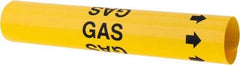 Made in USA - Pipe Marker with Gas Legend and Arrow Graphic - 4-5/8 to 5-7/8" Pipe Outside Diam, Black on Yellow - All Tool & Supply