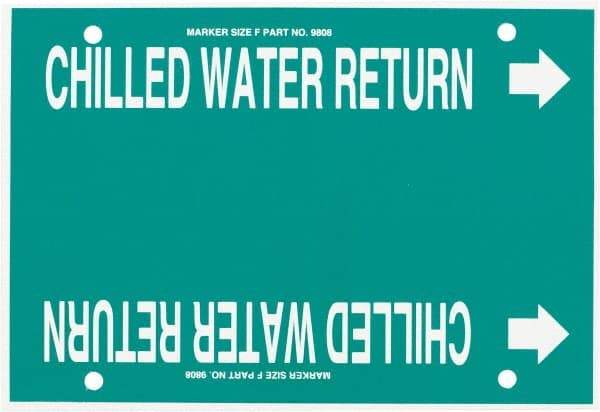 Made in USA - Pipe Marker with Chilled Water Return Legend and Arrow Graphic - 6 to 8" Pipe Outside Diam, White on Green - All Tool & Supply