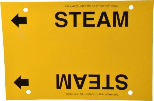 Made in USA - Pipe Marker with Steam Legend and Arrow Graphic - 6 to 8" Pipe Outside Diam, Black on Yellow - All Tool & Supply