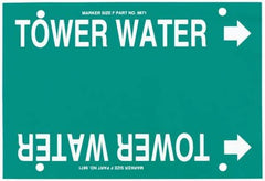 Made in USA - Pipe Marker with Tower Water Legend and Arrow Graphic - 6 to 8" Pipe Outside Diam, White on Green - All Tool & Supply