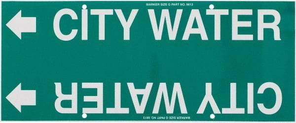 Made in USA - Pipe Marker with City Water Legend and Arrow Graphic - 8 to 10" Pipe Outside Diam, White on Green - All Tool & Supply