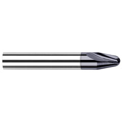 Tapered End Mill: 22.5 ° per Side, 0.02″ Small Dia, 0.135″ LOC, 2 Flutes, Solid Carbide, Ball End 1/8″ Shank Dia, 1-1/2″ OAL, AlTiN Finish, Series Runner Cutters