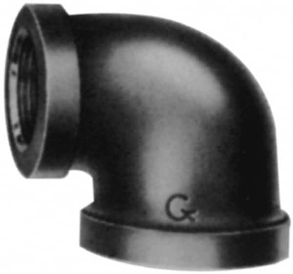 Black 90 ° Elbow: 2-1/2 x 1-1/2″, 150 psi, Threaded Malleable Iron, Black Finish, Class 150