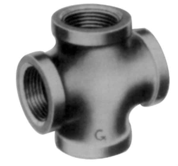 Made in USA - Size 4", Class 150, Malleable Iron Black Pipe Cross - 300 psi, Threaded End Connection - All Tool & Supply