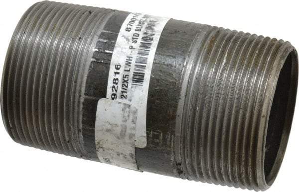 Made in USA - Schedule 40, 2-1/2" Diam x 5" Long Steel Black Pipe Nipple - Threaded - All Tool & Supply