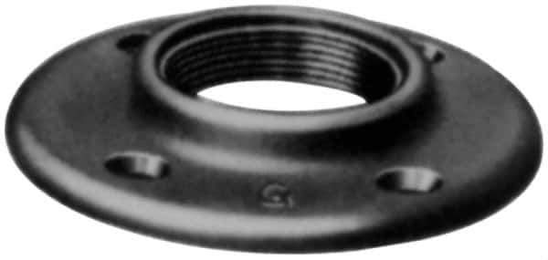 Made in USA - 1/4" Pipe, 2-3/16" OD, 5/8" Hub Length, Black Floor Pipe Flange - 1-7/8" Across Bolt Hole Centers, 1/4" Bolt Hole, 150 psi, Class 150 - All Tool & Supply