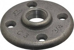 Made in USA - 3/4" Pipe, 3-1/4" OD, 5/8" Hub Length, Black Floor Pipe Flange - 2-1/2" Across Bolt Hole Centers, 1/4" Bolt Hole, 150 psi, Class 150 - All Tool & Supply