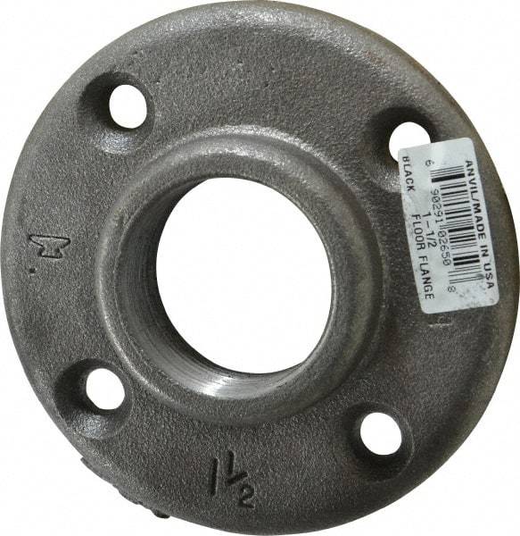 Made in USA - 1-1/2" Pipe, 4-1/2" OD, 7/8" Hub Length, Black Floor Pipe Flange - 3-1/2" Across Bolt Hole Centers, 5/16" Bolt Hole, 150 psi, Class 150 - All Tool & Supply