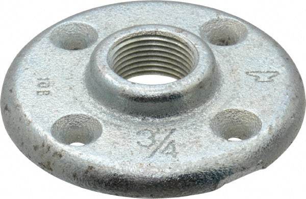 Made in USA - 3/4" Pipe, 3-1/2" OD, 5/8" Hub Length, Galvanized Floor Pipe Flange - 2-1/2" Across Bolt Hole Centers, 1/4" Bolt Hole, 150 psi, Class 150 - All Tool & Supply