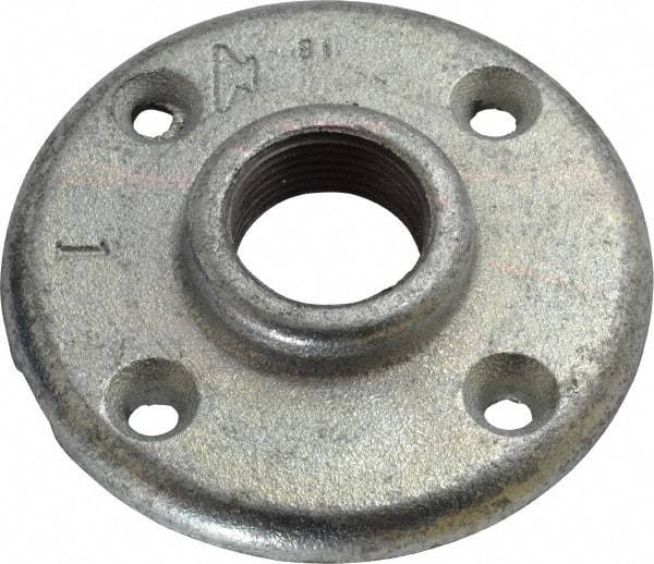 Made in USA - 1" Pipe, 4" OD, 11/16" Hub Length, Galvanized Floor Pipe Flange - 3" Across Bolt Hole Centers, 1/4" Bolt Hole, 150 psi, Class 150 - All Tool & Supply