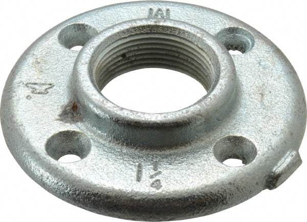 Made in USA - 1-1/4" Pipe, 4" OD, 13/16" Hub Length, Galvanized Floor Pipe Flange - 3" Across Bolt Hole Centers, 1/4" Bolt Hole, 150 psi, Class 150 - All Tool & Supply