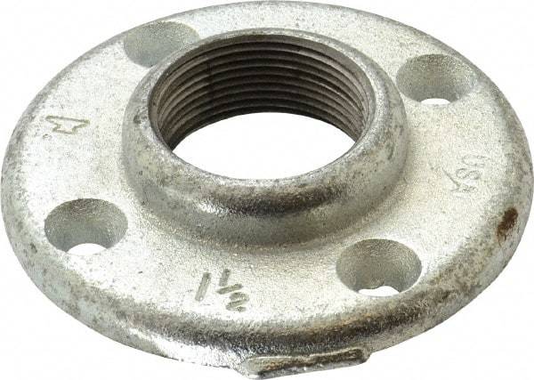 Made in USA - 1-1/2" Pipe, 4-1/2" OD, 7/8" Hub Length, Galvanized Floor Pipe Flange - 3-1/2" Across Bolt Hole Centers, 5/16" Bolt Hole, 150 psi, Class 150 - All Tool & Supply