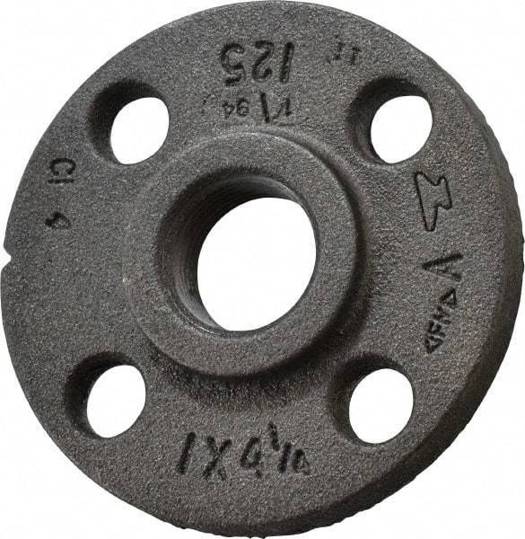 Made in USA - 1" Pipe, 4-1/4" OD, 11/16" Hub Length, Iron Threaded Pipe Flange - 1-15/16" Across Bolt Hole Centers, 3/4" Bolt Hole, 175 psi, Class 125 - All Tool & Supply