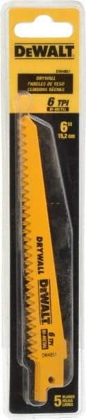 DeWALT - 6" Long, Bi-Metal Reciprocating Saw Blade - Tapered Profile, 6 TPI, Toothed Edge, Universal Shank - All Tool & Supply