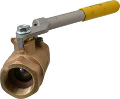 Apollo - 1-1/2" Pipe, Bronze Standard Ball Valve - 2 Piece, Inline - One Way Flow, FNPT x FNPT Ends, Deadman Lever (Spring Return to Close) Handle, 600 WOG, 150 WSP - All Tool & Supply