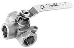 Apollo - 2" Pipe, Stainless Steel Standard Ball Valve - Three Way, FNPT x FNPT x FNPT Ends, Lever Handle, 800 WOG - All Tool & Supply