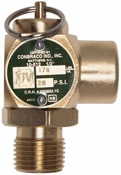 Conbraco - 1/2" Inlet, 1/2" Outlet, ASME Safety Relief Valve - 30 Max psi, Bronze, 245,000 BTUs - All Tool & Supply