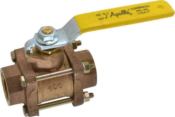 Apollo - 1" Pipe, Full Port, Bronze Standard Ball Valve - 3 Piece, Inline - One Way Flow, FNPT x FNPT Ends, Lever Handle, 600 WOG, 150 WSP - All Tool & Supply