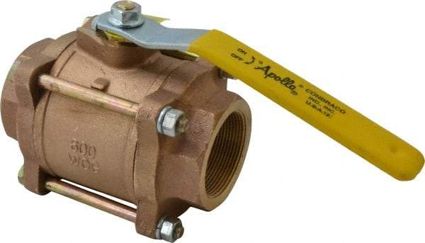 Apollo - 2" Pipe, Full Port, Bronze Standard Ball Valve - 3 Piece, Inline - One Way Flow, FNPT x FNPT Ends, Lever Handle, 600 WOG, 150 WSP - All Tool & Supply