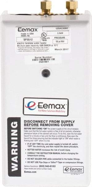 Eemax - 120 Volt Electric Water Heater - 3.5 KW, 29 Amp, 10 Wire Gauge - All Tool & Supply