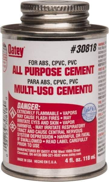 Oatey - 4 oz All-Purpose Medium Bodied Cement - Clear, Use with ABS, PVC & CPVC up to 6" Diam - All Tool & Supply