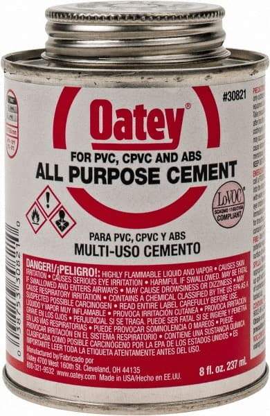 Oatey - 8 oz All-Purpose Medium Bodied Cement - Clear, Use with ABS, PVC & CPVC up to 6" Diam - All Tool & Supply