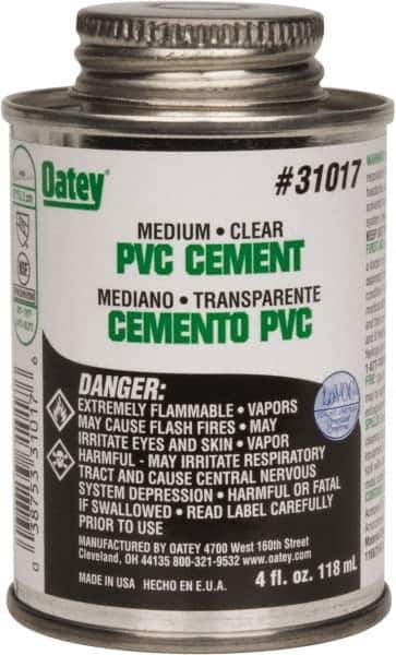 Oatey - 4 oz Medium Bodied Cement - Clear, Use with PVC up to 6" Diam - All Tool & Supply