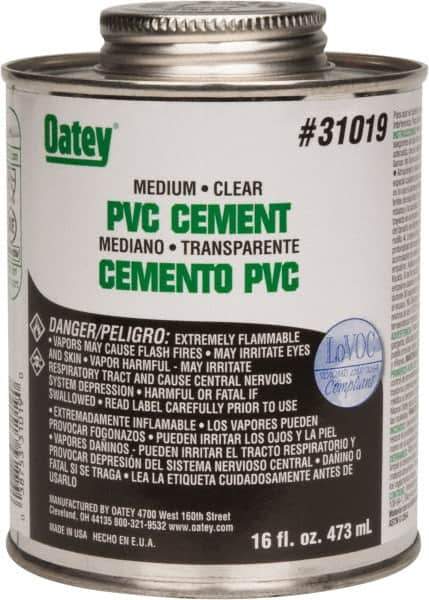 Oatey - 16 oz Medium Bodied Cement - Clear, Use with PVC up to 6" Diam - All Tool & Supply