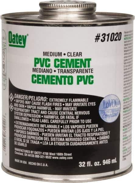 Oatey - 32 oz Medium Bodied Cement - Clear, Use with PVC up to 6" Diam - All Tool & Supply