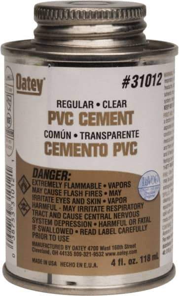 Oatey - 4 oz Regular Bodied Cement - Clear, Use with Schedule 40 PVC up to 4" Diam & Schedule 80 PVC up to 2" Diam - All Tool & Supply