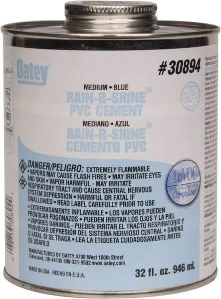 Oatey - 32 oz Medium Bodied Cement - Blue, Use with PVC up to 6" Diam - All Tool & Supply