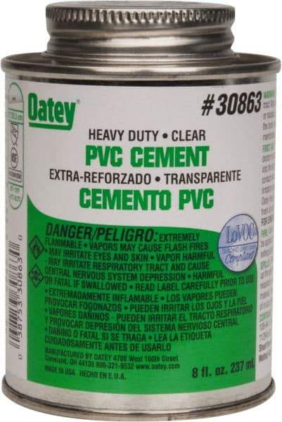 Oatey - 8 oz Heavy Duty Cement - Clear, Use with PVC up to 12" Diam - All Tool & Supply