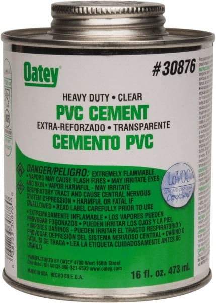 Oatey - 16 oz Heavy Duty Cement - Clear, Use with PVC up to 12" Diam - All Tool & Supply