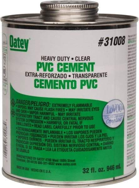 Oatey - 32 oz Heavy Duty Cement - Clear, Use with PVC up to 12" Diam - All Tool & Supply