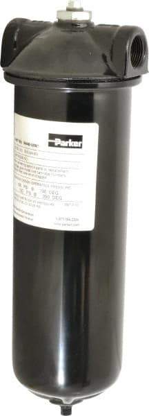 Parker - 3/4 Inch Pipe, FNPT End Connections, 10 Inch Long Cartridge, 12-7/8 Inch Long, Cartridge Filter Housing with Pressure Relief - 1 Cartridge, 5 Max GPM Flow Rate, 150 psi Max Working Pressure - All Tool & Supply