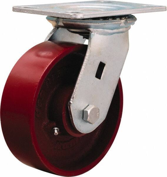 Hamilton - 6" Diam x 2" Wide x 7-1/2" OAH Top Plate Mount Swivel Caster - Cast Iron, 1,400 Lb Capacity, Precision Ball Bearing, 4-1/2 x 6-1/4" Plate - All Tool & Supply