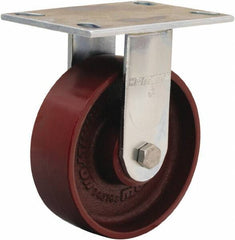 Hamilton - 6" Diam x 2" Wide x 7-1/2" OAH Top Plate Mount Rigid Caster - Cast Iron, 1,400 Lb Capacity, Precision Ball Bearing, 4-1/2 x 6-1/4" Plate - All Tool & Supply