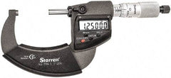 Starrett - 1 to 2" Range, Standard Throat IP67 Electronic Outside Micrometer - Ratchet Stop Thimble, Carbide Face, CR2032 Battery - All Tool & Supply