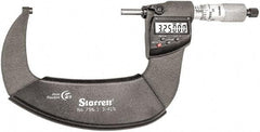 Starrett - Standard Throat IP67 Electronic Outside Micrometer - Ratchet Stop Thimble, Carbide Face, CR2032 Battery - All Tool & Supply