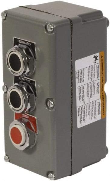 Schneider Electric - 3 Operator, Projecting Pushbutton Control Station - Forward, Reverse, Stop (Legend), Momentary Switch, 3NO/3NC Contact, NEMA 13, 3, 4 - All Tool & Supply