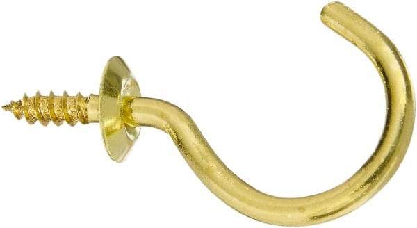 National Mfg. - 15 Lb Capacity, 1.51" Projection, Solid Brass All Purpose Hook - 0.44" Thread Length, 1-1/2" OAL, 0.15" Wire Diam - All Tool & Supply