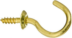 National Mfg. - 10 Lb Capacity, 1.01" Projection, Solid Brass All Purpose Hook - 0.39" Thread Length, 1" OAL, 0.12" Wire Diam - All Tool & Supply