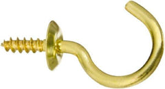 National Mfg. - 10 Lb Capacity, 0.87" Projection, Solid Brass All Purpose Hook - 0.35" Thread Length, 0.88" OAL, 0.1" Wire Diam - All Tool & Supply