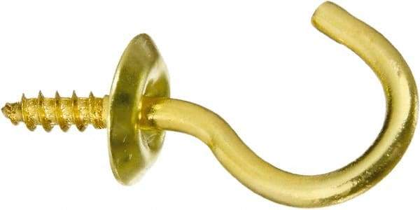 National Mfg. - 10 Lb Capacity, 0.76" Projection, Solid Brass All Purpose Hook - 0.3" Thread Length, 3/4" OAL, 0.09" Wire Diam - All Tool & Supply