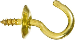 National Mfg. - 5 Lb Capacity, 1/2" Projection, Solid Brass All Purpose Hook - 0.2" Thread Length, 1/2" OAL, 0.07" Wire Diam - All Tool & Supply