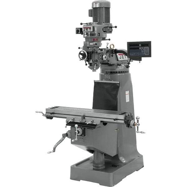 Jet - 9" Table Width x 42" Table Length, Variable Speed Pulley Control, 3 Phase Knee Milling Machine - R8 Spindle Taper, 2 hp - All Tool & Supply