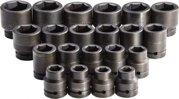 Proto - 21 Piece 1" Drive Standard Impact Socket Set - 6 Points, 3/4 to 2", Inch Measurement Standard - All Tool & Supply